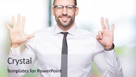  Presentation with young man wearing a hat - Beautiful theme featuring 8 points - young handsome business man wearing backdrop and a  colored foreground