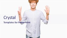  Presentation with business man climbs up to the top of 3d success stairs steps - Theme with 8 points - young handsome business man background and a  colored foreground