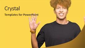  Presentation with afro hair salon - Beautiful presentation theme featuring 8 points - young handsome man with afro backdrop and a  colored foreground