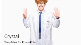  Presentation with young man on the phone - Audience pleasing presentation theme consisting of 8 points - young handsome scientist man wearing backdrop and a  colored foreground