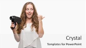  Presentation with super woman women power - Presentation enhanced with 8 sides - young blonde woman holding super background and a white colored foreground