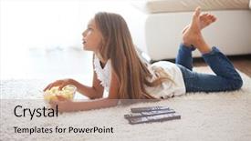  Presentation with alone - Beautiful PPT theme featuring unhealthy food - 8 years old child watching backdrop and a coral colored foreground