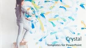  Presentation with painting old - Amazing PPT theme having 8 years old girl painting backdrop and a sky blue colored foreground