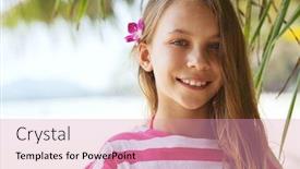  Presentation with palm beach - Cool new presentation design with 8 years old girl resting on the tropical palm beach in thailand in summer holding orchid flower in her hair portrait close up backdrop and a coral colored foreground