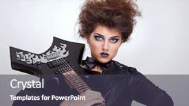  Presentation with 80s music - PPT theme consisting of 80s music - attractive woman guitarist holding her background and a tawny brown colored foreground