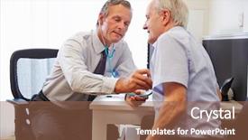  Presentation with medical training in patient care - Audience pleasing presentation theme consisting of gp - senior patient having medical exam backdrop and a tawny brown colored foreground