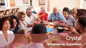  Presentation with black family - Colorful presentation design enhanced with 70 s - three generation black family celebrating backdrop and a red colored foreground