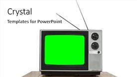  Presentation with green screen - Presentation featuring 70 s - vintage television on wood table background and a white colored foreground