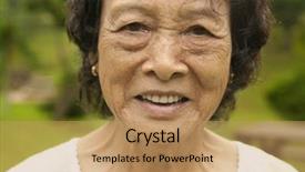  Presentation with senior asian - PPT theme with 80's asian senior woman background and a coral colored foreground