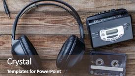  Presentation with 80s retro - Beautiful PPT layouts featuring 80s disco - headphones player and retro compact backdrop and a tawny brown colored foreground