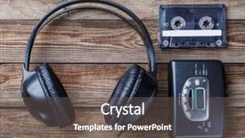  Presentation with 80s retro - Beautiful PPT layouts featuring 80s disco - headphones player and retro compact backdrop and a gray colored foreground