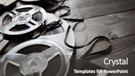  Presentation with 80s retro - Theme having 80s disco - retro audio reels and cassette background and a dark gray colored foreground