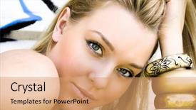  Presentation with bangles - Colorful presentation design enhanced with 80s fashion - beautiful young girl with bangles backdrop and a coral colored foreground