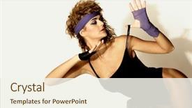  Presentation with gray - Cool new theme with 80s backround - 80's fashion woman over gray backdrop and a  colored foreground