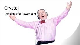  Presentation with old man and his music - Audience pleasing slide set consisting of 80s music - joyful excited old man singing backdrop and a  colored foreground