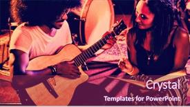  Presentation with performing arts stage - Amazing slide set having 80s music - male and female performers practicing backdrop and a violet colored foreground