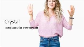  Presentation with number - Presentation theme enhanced with 9 - beautiful young blonde woman background and a  colored foreground