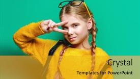  Presentation with blue yellow - Slide deck with 9 - cute nine year old girl background and a gold colored foreground