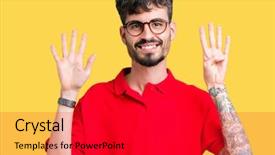  Presentation with elegant man in glasses optics - Audience pleasing slide deck consisting of 9 - young handsome man wearing glasses backdrop and a  colored foreground