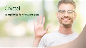  Presentation with number - Colorful theme enhanced with 9 - young tattooed adult man showing backdrop and a soft green colored foreground