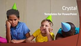  Presentation with children birthday - PPT theme with boring - bored children wearing party hat background and a mint green colored foreground