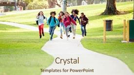  Presentation with children running - Presentation theme having group of children running along background and a soft green colored foreground