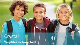  Presentation with african american children - Slide set with african american children school - group of young boys hanging background and a teal colored foreground