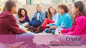  Presentation with young children - Beautiful slide set featuring group of young children hanging backdrop and a coral colored foreground