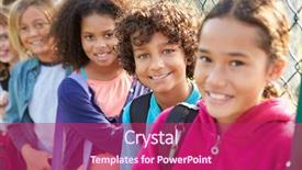  Presentation with young children - Slide deck having group of young children hanging background and a violet colored foreground