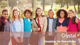  Presentation with young children - Presentation design having group of young children hanging background and a coral colored foreground