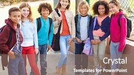  Presentation with diverse group of children reading - Presentation design with group of young children hanging background and a ocean colored foreground