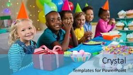  Presentation with children birthday - Cool new presentation theme with table during birthday party backdrop and a teal colored foreground