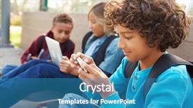  Presentation with young children - PPT theme enhanced with young boys using digital tablets background and a teal colored foreground