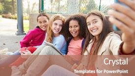  Presentation with selfie - Cool new slide set with young girls taking selfie backdrop and a coral colored foreground