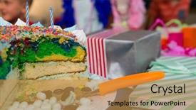  Presentation with children birthday - Presentation featuring 9 box - close up of birthday cake background and a gold colored foreground