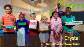  Presentation with cutout paper people standing around globe holding hands - Slides consisting of 9 box - portrait of children holding gifts background and a tawny brown colored foreground