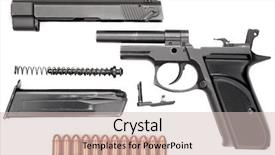  Presentation with shooting gun - PPT layouts featuring 9 mm gun in details background and a soft green colored foreground