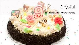  Presentation with birthday cake - Colorful slide deck enhanced with 9 petal - birthday cake 9 years backdrop and a sky blue colored foreground