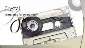  Presentation with old music - Presentation theme having 90 disco - old broken music cassette background and a  colored foreground