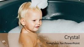 Presentation with foam - Presentation design having 90 s - child is bathing the bath background and a coral colored foreground