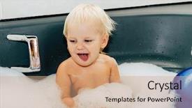  Presentation with delay child development - Colorful presentation enhanced with 90 s - child is bathing the bath backdrop and a coral colored foreground