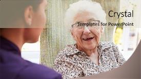  Presentation with carer - Slide deck featuring 90s - female resident sitting in chair background and a soft green colored foreground