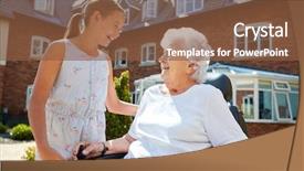  Presentation with retirement - Cool new PPT layouts with 90s - granddaughter visiting grandmother sitting backdrop and a tawny brown colored foreground