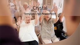  Presentation with seniors - PPT theme consisting of 90s - group of seniors playing game background and a coral colored foreground