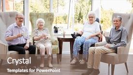  Presentation with portrait of excited overjoyed female - Beautiful PPT theme featuring 90s - portrait of excited senior woman backdrop and a violet colored foreground