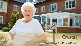  Presentation with at home senior care - Cool new slide deck with 90s - portrait of senior woman sitting backdrop and a coral colored foreground