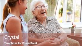  Presentation with retirement - Cool new theme with 90s - senior woman sitting in chair backdrop and a coral colored foreground