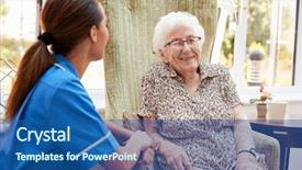  Presentation with retirement - Audience pleasing slide deck consisting of 90s - senior woman sitting in chair backdrop and a ocean colored foreground