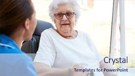  Presentation with retirement - Beautiful theme featuring 90s - senior woman sitting in motorized backdrop and a sky blue colored foreground
