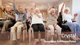  Presentation with winning - Colorful theme enhanced with 90s - senior woman winning game backdrop and a violet colored foreground